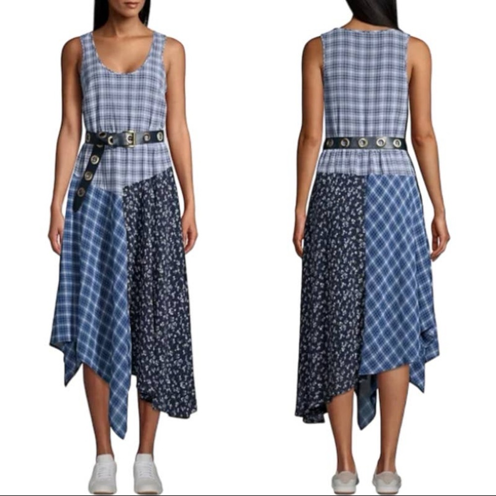 MICHAEL Michael Kors XXL Blue Asymmetrical Plaid Georgette Dress